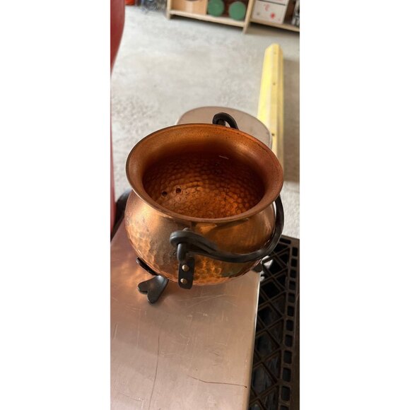 Vtg Handmade Hand Hammered Copper Kettle With Black Iron Handle Made In Germany - Picture 4 of 8